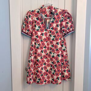 Entro Floral Dress with Red and Green Accents